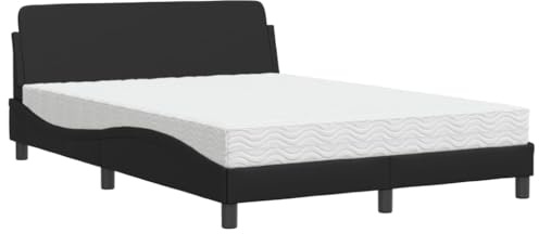 mtlskopl Bett mit Matratze Dover 120x200 cm Schwarz Kunstleder Kopfteil Wellendesign H2/H3 Schaumpolster Schlafsofa Boxspringbett für Jugendzimmer Schlafzimmer Wohnung