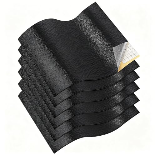 6-Piece Leather Repair Kit, 20x30cm Self-Adhesive Leather Repair Patch for Sofa, Car Seat, Bag, Waterproof & Easy to Cut Leather, Black