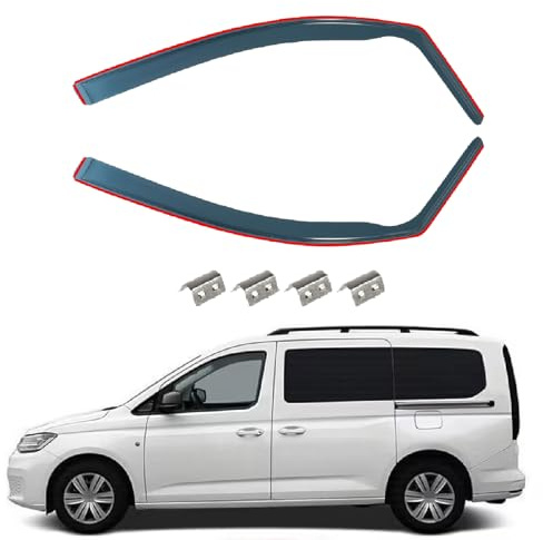 ISINEVER Windabweiser Regenabweiser kompatibel mit VW Caddy 3 2004-2015 2-türer, Selbstklebend Tape-On Autofenster Regenschutz Regenabweiser Deflektoren, 2-TLG Set, Rauchgrau, Vorne,Aerodynamisch
