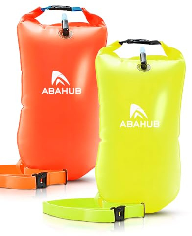 Abahub Simboj med torrpåse, uppblåsbar i frivatten, öppen vattenpool | Vattentät torrväska simhjälpboj med larm visselpipa för simmare vuxna dra buoy 15 l torrfack 1 kammare/28 l 2 kammare