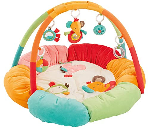 Fehn 3-D-Activity-Nest Spielbogen Safari – Baby Krabbeldecke rund mit 5 abnehmbaren Spielzeugen zum Greifen – Spieldecke für Babys und Kinder ab 0+ Monaten – Krabbelmatte als Geschenk zur Geburt