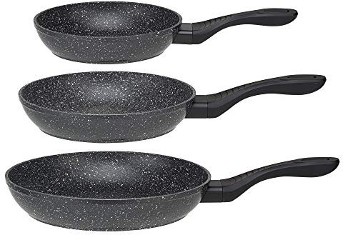 melianda IT-3000 3tlg Pfannenset 20cm - 24cm - 28cm antihaft Marmoroptik Elektro, Glaskeramik, Gas, Induktion