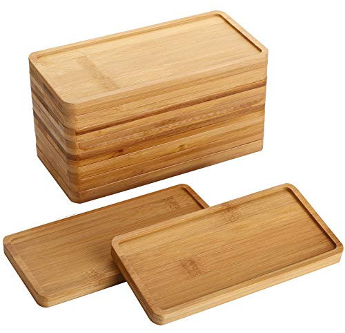 Yarlung 10 Stk. Bambus Untersetzer Rechteckig, Bambustablette Untertasse Bambusplatte Pflanzen-Untersetzer Bambus Serviertablett für Blumentopf, Bonsai