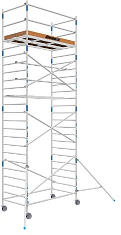 ALX Basic-Line- Rollgerüst 135-8,2 Meter Arbeitshöhe - Baugerüst - Innengerüst - Aluminiumgerüst - Gerüst für den Innen- und Außenbereich (Holz Plattform)