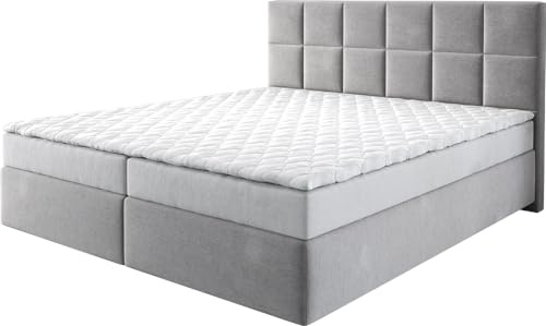 Boxspringbett Dream-Fine Mikrofaser Grau 180x200 cm mit Matratze und Topper