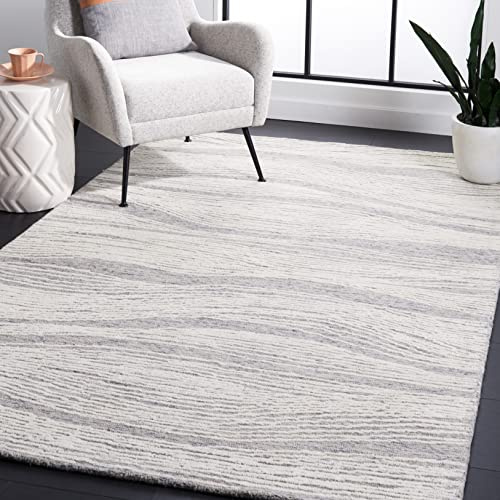 SAFAVIEH Geometrisch Teppich für Wohnzimmer, Esszimmer, Schlafzimmer - Metro Collection, Kurzer Flor, Grau und Elfenbein, 91 X 152 cm