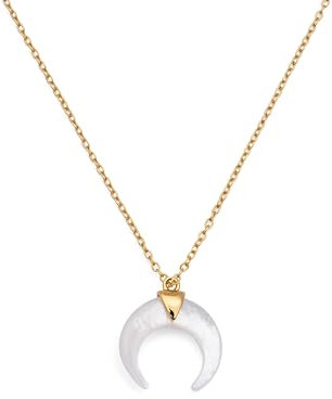 SINGULARU - Collier Moonset Nacre. Pendentif en argent 925 avec demi-lune en nacre. Chaîne taille unique. Finition plaqué or 18 kt. Bijoux pour femme