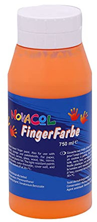 Novacol XL Flasche 750ml Fingerfarbe für Kindergarten Ungiftig Auswaschbar Tropffrei Cremige Konsistenz Farbe für Kinder Orange