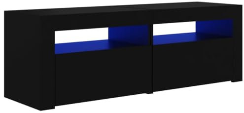 vidaXL TV Schrank mit LED-Leuchten Lowboard Fernsehschrank Fernsehtisch Sideboard HiFi-Schrank TV Möbel Tisch Board Schwarz 120x35x40cm