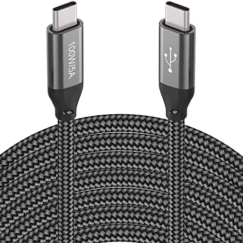 6m Long USB C to USB C Cable 100W 20ft, Type-C 20V/5A Fast PD Charger Braided Cord for MacBook Pro, iPad Pro/iMac Air, Samsung Galaxy S22 S21 Note, Tab S7, Xiaomi, Huawei, Sony PS5, iPad Mini 6, Grey