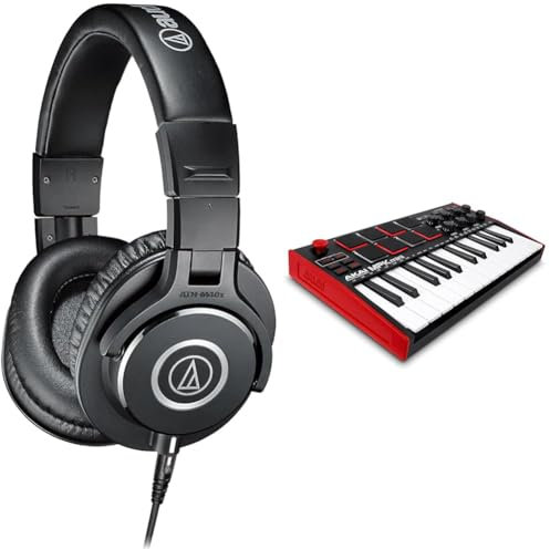Audio-Technica M40x Professional Studio Headphones for studio recording, creators, DJs, podcasts and everyday listening & AKAI Professional MPK Mini– 25 Key USB MIDI Keyboard Controller