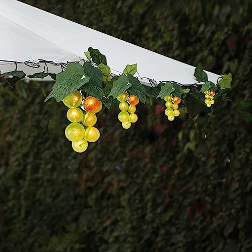 DINOWIN Guirlande Lumineuse Solaire Extérieure, 80 LED Chaîne Lumières LED en forme de raisin et Feuille Artificiel décor pour Parasol Jardin Terrasse Patio Extérieure Tente Camping (Vert)