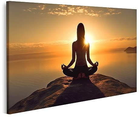 islandburner Bild auf Leinwand Frau Hinterleuchtete Yoga Pose Ruhiger Sonnenaufgang Zen Bilder Wandbilder Poster JCWQ-1P