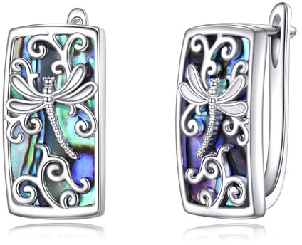 Abalone Muschel Ohrringe 925 Sterling Silber Ohrringe Dragonfly Creolen Filigraner Insekten Schmuck Geschenke für Damen
