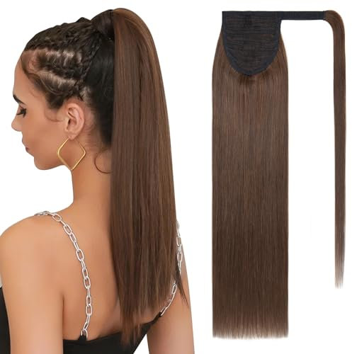 SEGOHAIR Pferdeschwanz Haarteil Echthaar Extensions Zopf 16(40cm) Clip in Extensions Echthaar Lang Glatt Echte Haare Extensions Echthaar Remy Dunkles Schokoladenbraun-80g