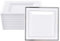 YAYODS Lot de 30 assiettes en plastique réutilisables - 16,5 cm - Blanches - Assiettes à gâteau carrées avec bord argenté - Petites assiettes - Assiettes à petit-déjeuner en plastique - Pour mariages,