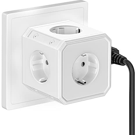 Steckdosenleiste mit 5 Steckdosenadapter, Steckdosenleiste Würfel (4000W/16A), 5 in 1 Steckdosenadapter für Büro, Zuhause, Weiß