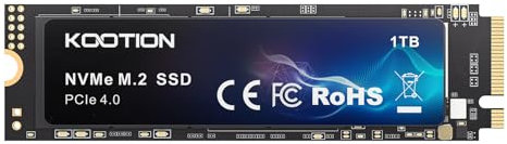 KOOTION 1TB NVMe M.2 SSD, PCIe 4.0 M.2 2280 Internal Solid State Drive,Up to 5000MB/s, Laptop & Desktop (PC) Compatible、Gaming Expansion SSD, Black