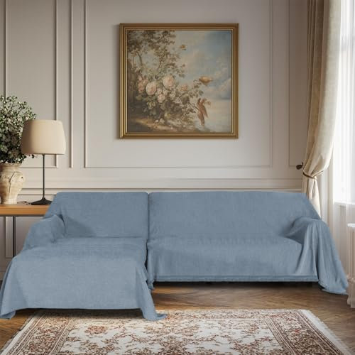 BellaHills Wasserdicht Chenille Sofa Überzug Weiche Sofabezug, Hund Katze Sofaschoner Anti Rutsch Couch Überzug für U Form L Form Sektionssofa, Waschbar Sofaüberwurf (Steinblau, 180279cm x 180279cm)