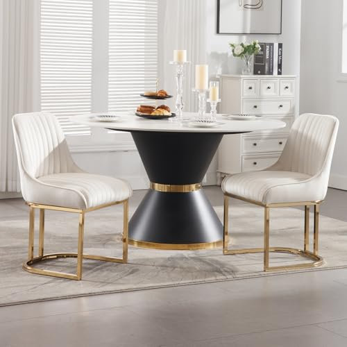 Ya-Home Chaises de Salle à Manger en Velours avec Pied Doré Chaises Salle à Manger Lot de 2 Chaise de Cuisine Moderne, Blanc