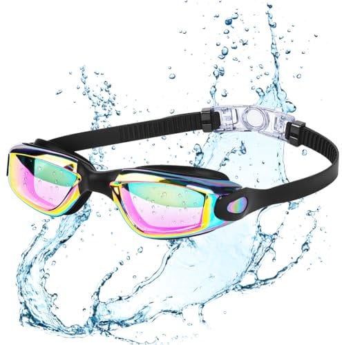 DiULi Gafas de Natación, Unisexo Anteojos de Nadar Espejadas, Fácil Ajuste, Gafas de Piscina Polarizadas, Visión Clara, Protección UV, Sin Goteo, Puente Nasal Suave, Más comodidad (Negro)