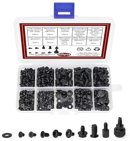 Marjoramy 420 Pcs Computer Screw Set, Hard Drive Screw Standoffs, PC Screws, Mini Screwing Set, Computer Standoff Screw Kit, SSD Mounting Screwing, Replacement Screws for Fan Motherboard Repair