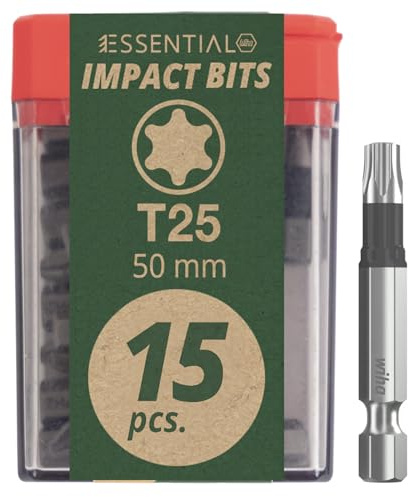 Wiha Essential Impact Bit-Box 15-tlg. I Bit Set T 25, 50 mm (1/4) I Bitbox I Bitsatz für Akkuschrauber I Schlagschrauber Bits in Tic Tac-Box (45609)
