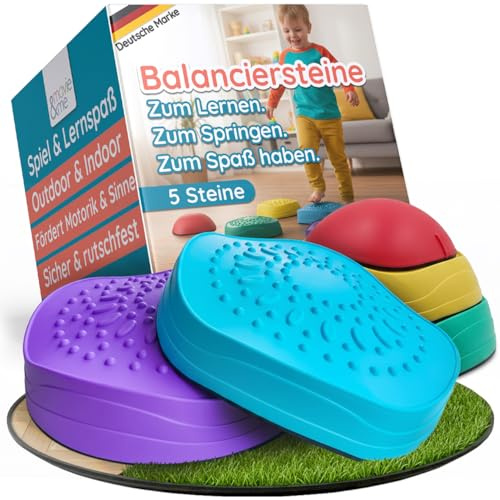 mavie&me Balanciersteine Kinder 5er Set – Balance Steine | Für Indoor & Outdoor, fördert Motorik, Bewegung & Gleichgewicht – robuste, rutschfeste Flusssteine