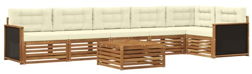 vidaXL Outdoor-Sofagarnitur 7 pcs Natur und Creme 79 x 79 x 37 cm, Lounge-Sofa für die Terrasse, modernes, wetterfestes Gartenmöbel-Set für Bequeme Sitzgelegenheiten