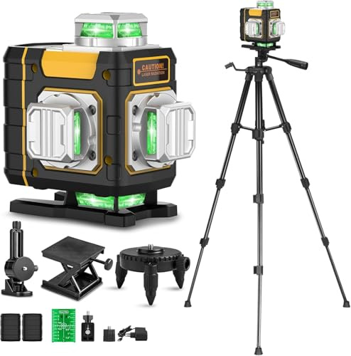 CinusLinus Laser Level with Tripod, Green 16 Line Laser 4D Laser Leveler Tool, 4x360° Self Leveling Laser Level with 2Pcs Lithium Batteries for Picture Hanging, Tile, Home Renovation, Indoor