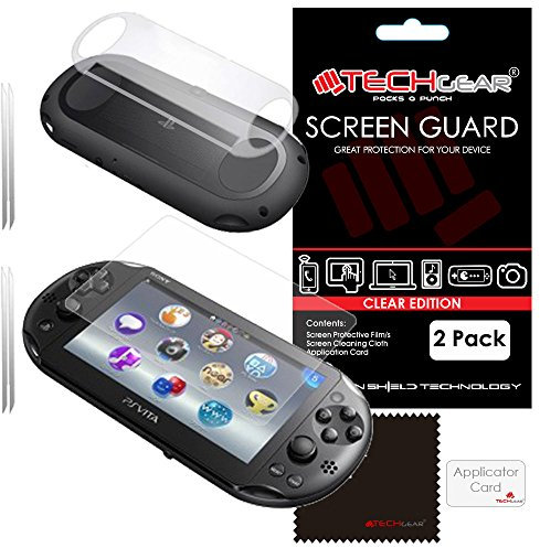 TECHGEAR [2 Stück Displayschutz für PlayStation PS Vita SLIM/Vita 2000 - Vorne und Hinten Ultra Klare Schutzfolie für Sony PlayStation Vita SLIM/Vita 2000- mit Reinigungstuch + Applikationskarte