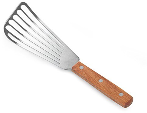 New Star Foodservice 43068 Wood Handle Fish Spatula, 6.5 Blade, Silver
