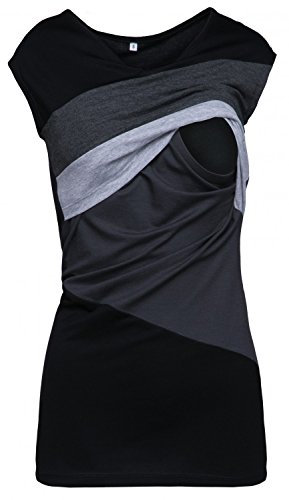 HAPPY MAMA. Damen Still Umstands-Top Lagendesign Farbblock-Design Ärmellos. 369p (Graphit Melange & Grau Melange, 44, 2XL)