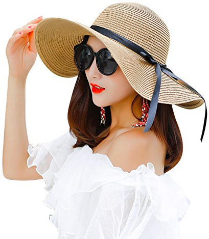 LAEMILIA Capeline Femme Casual Chic Eté Pliable Lacet Anti-Soleil Chapeau de Paille Melon Plage