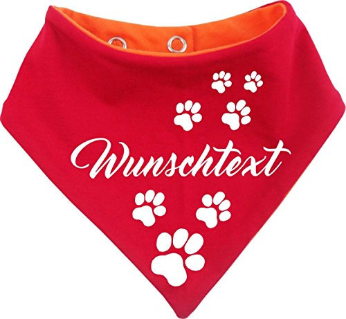 beidseitiges Multicolor Hunde Wende- Halstuch (Fb: rot-orange) (Gr.2 - HU 31-35 cm) mit Ihrem Wunschtext