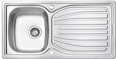 JASSFERRY Stainless Steel Kitchen Sink Single 1.0 Bowl Reversible Top Overflow Hole with Waste Pipes Clips, 980 x 510 mm