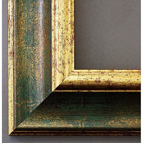 Artecentro Cornice Dorata per Quadri - Oro/Colore con o Senza passepartout in Legno-Varie Misure (Oro/Verde, 60 x 80 + passepartout)