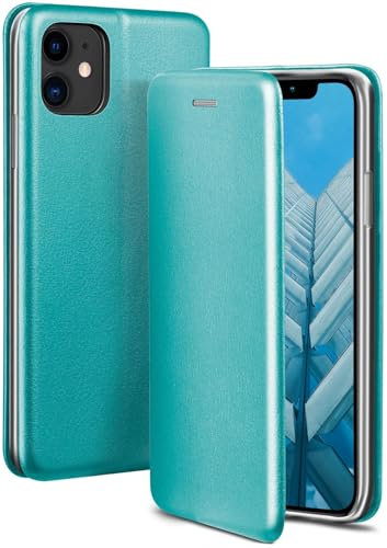 ONEFLOW Business Case für iPhone 11 Handyhülle klappbar mit Standfunktion, Klapphülle Flipcase Cover Dünn, PU Leder Hülle mit Kartenfach, 360 Grad Schutzhülle, Mint Blau