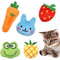 Fodlon Cataire Jouets - 5 Pièces à l'Herbe à Chat, Interactifs à Mâcher en Peluche pour Chaton Kitty - Fraise/Grenouille/Lapin/Ananas/Carotte