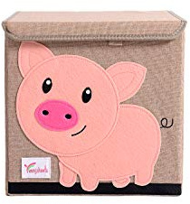 Taylor City Kids Storage Box, Large Capacity Foldable Canvas Cube Organiser for Clothes, Shoes, Toys Cartoon Storage box (Pig)
