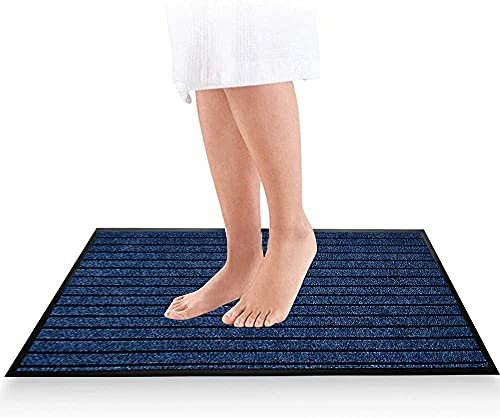 PHP Outdoor Door Mat 45 x 75 cm, Blue - Heavy Duty Waterproof PVC Rubber Backing Anti Skid Washable Muddy Paws Pet Mat for Entrance