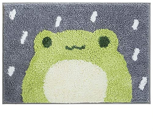 Ankah Bath Mat Cute Shower Rug, Luxury Shaggy High Absorbent and Anti Slip, Machine Washable Fit for Bathtub, Shower and Bath Room, 19.68x 31.49, Little Frog