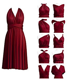 Robe Courte Infinity Demoiselle d'honneur, Portefeuille Multiposition Femme Robe Convertible Soiree Invitée Mariage Longueur du Genou