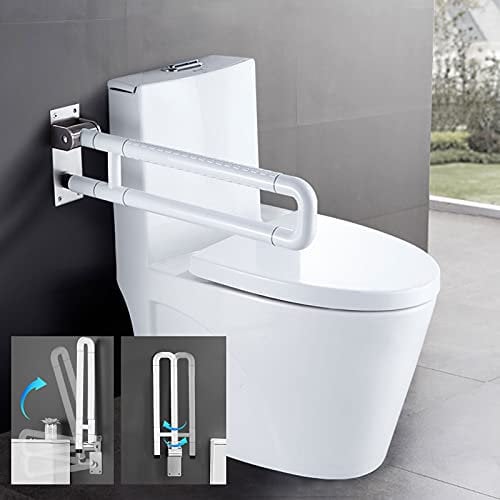 WC Haltegriff Klappbar, Wandstützgriff Stützhilfe Aufstehhilfe Toilette Stütz-Haltegriff Hochklappbar Rutschfest Wandmontage Haltegriffe für Senioren Behinderte Schwangere Frau,Weiß (bis zu 100 kg)