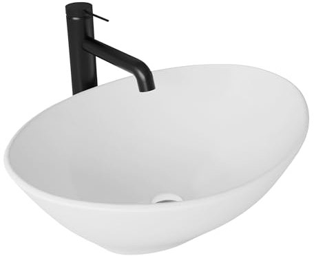 Alpenberger Waschbecken Klein | Aufsatzwaschbecken Oval | Waschtisch Bad Waschschüssel | Mini Waschbecken ohne Hahnloch | Gästewaschbecken Gäste WC Handwaschbecken mit Nano | Waschplätze Badezimmer