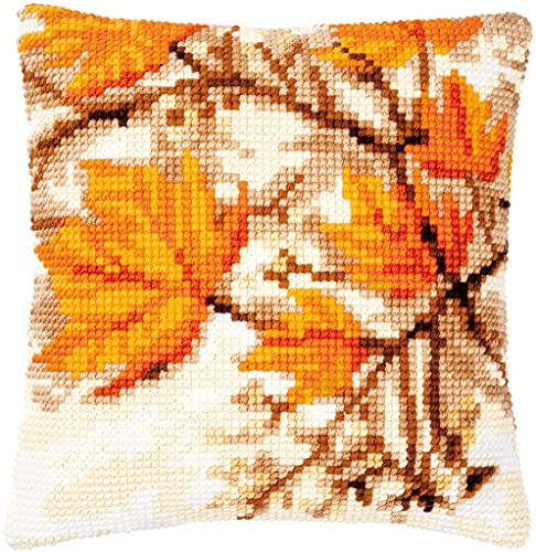 Vervaco Cross Stitch Embroidery Kits Cushion Embroidery Set Beginners Pre-Printed Autumn Leaves DIY Set Creative Set for Adults Decorative Cushion Approx. 40 x 40 cm Craft Set Craftsman Home