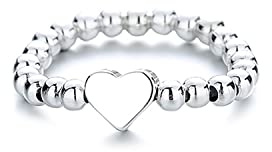 Chereda Silver Color Love Heart Beaded Ring Handmade Elastic Ring For Women Minimalist Adjustable Finger Ring Wedding Jewelry Gift