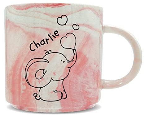 Hippowarehouse Personalised Any Name Baby Elephant Pink Printed Mug Various Colour Options Ceramic Cup Kitchenware 11oz