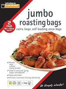 2 x Flavour Seal Bratbeutel für Backofen und Mikrowelle, perfekte Kochbeutel zum Braten von Huhn, Fisch, Fleisch, Truthahn und Gemüse, Jumbo-Beutel, 55 cm x 60 cm