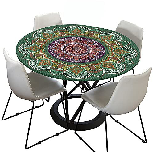 Morbuy Rund Tischdecke Elastisch, Mandala Rund Tischdecken Wasserdicht Lotuseffekt Abwaschbar Abwischbar Tischtuch für Dekoration Küchentisch Garten Outdoor (Durchmesser 120cm,grün)